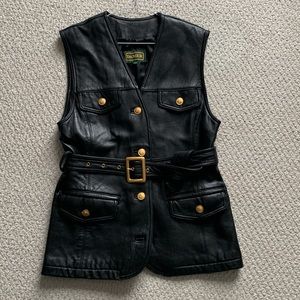 DANIER Leather Belted Vest with gold buttons